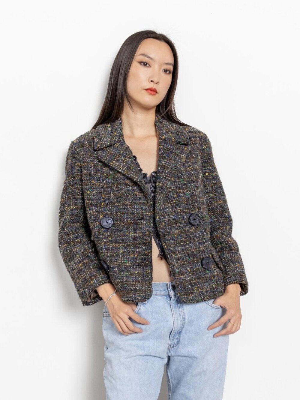 WOOL SPECKLED BLAZER Vintage Mohair Rainbow Speckled Cropped Jacket 60's